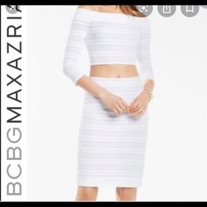 BCBG two piece white crop top and skirt set